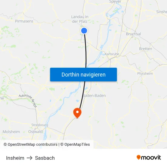 Insheim to Sasbach map