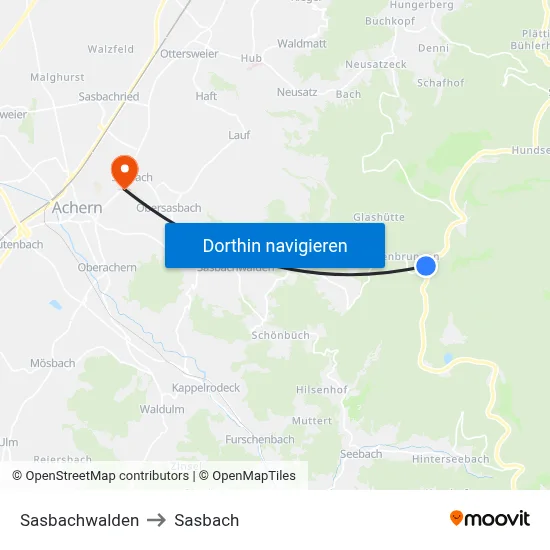 Sasbachwalden to Sasbach map