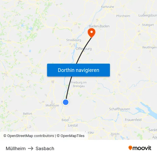 Müllheim to Sasbach map