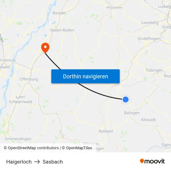 Haigerloch to Sasbach map