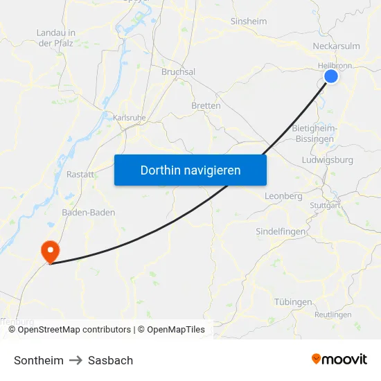 Sontheim to Sasbach map