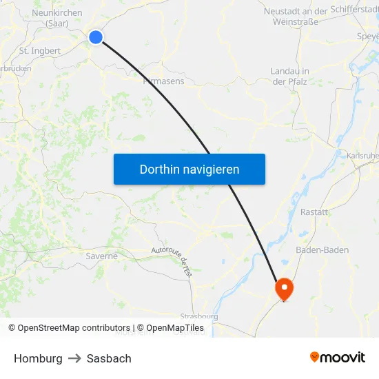 Homburg to Sasbach map