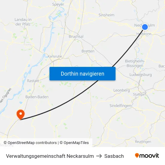 Verwaltungsgemeinschaft Neckarsulm to Sasbach map