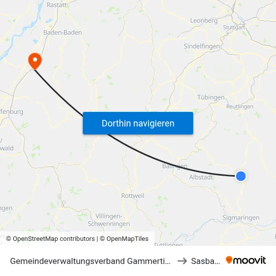 Gemeindeverwaltungsverband Gammertingen to Sasbach map