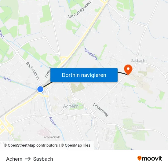 Achern to Sasbach map