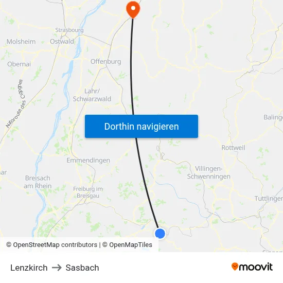 Lenzkirch to Sasbach map