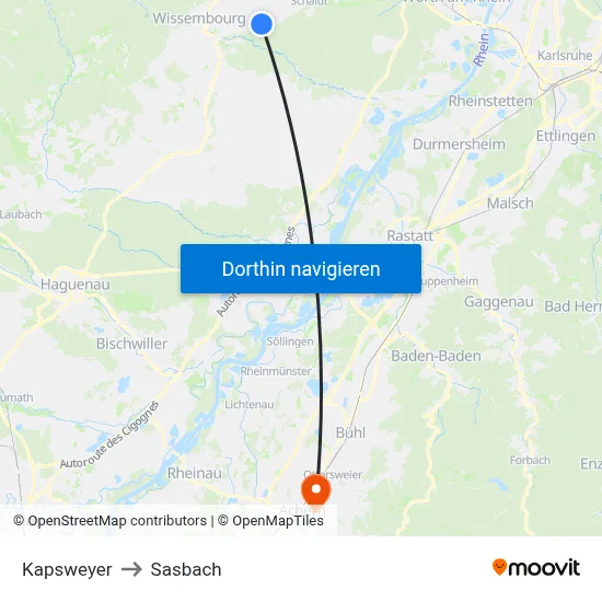 Kapsweyer to Sasbach map
