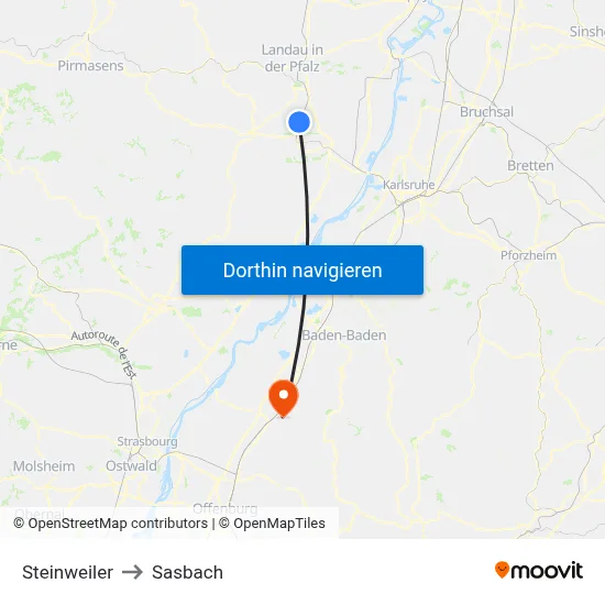 Steinweiler to Sasbach map