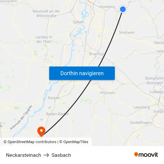 Neckarsteinach to Sasbach map