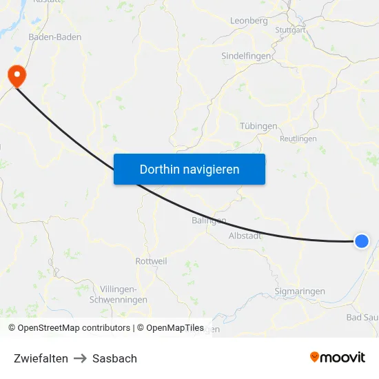 Zwiefalten to Sasbach map