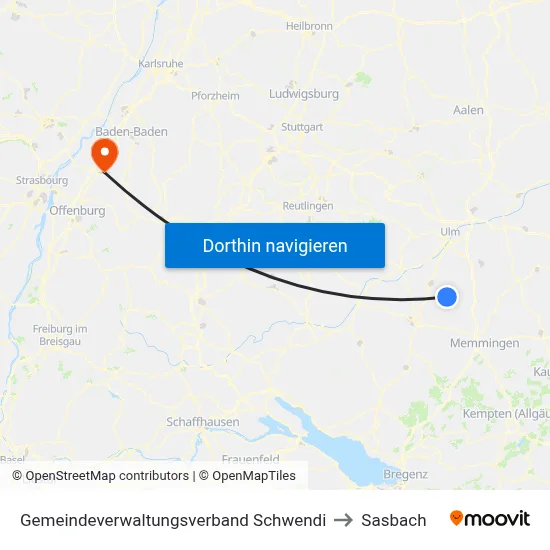 Gemeindeverwaltungsverband Schwendi to Sasbach map