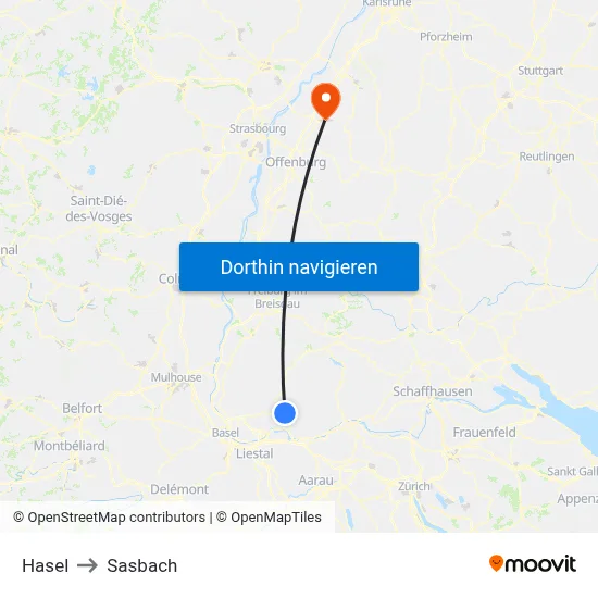 Hasel to Sasbach map