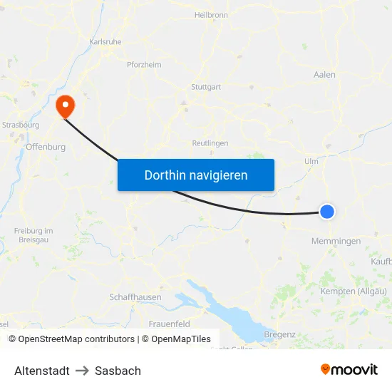 Altenstadt to Sasbach map