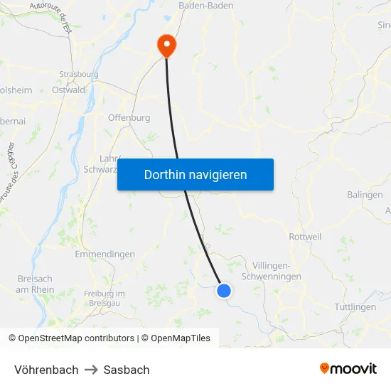 Vöhrenbach to Sasbach map