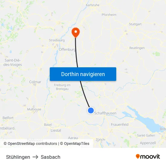 Stühlingen to Sasbach map