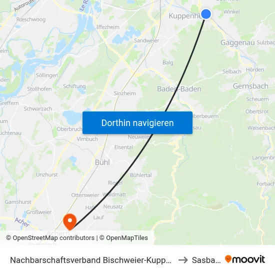 Nachbarschaftsverband Bischweier-Kuppenheim to Sasbach map