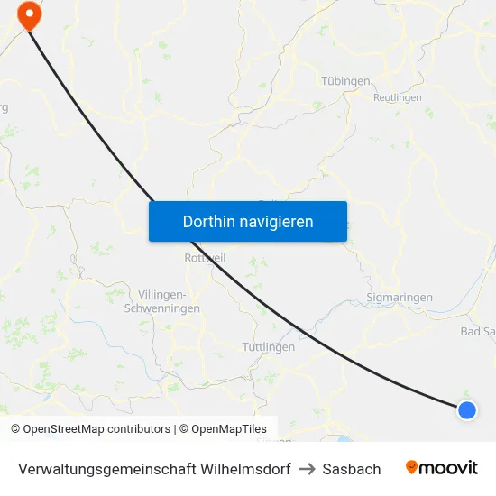 Verwaltungsgemeinschaft Wilhelmsdorf to Sasbach map