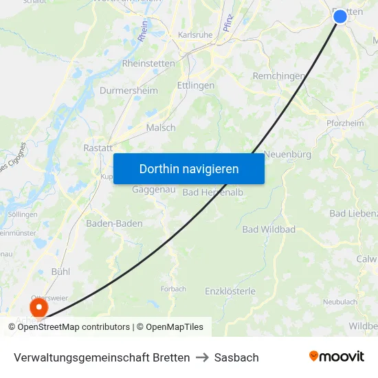 Verwaltungsgemeinschaft Bretten to Sasbach map