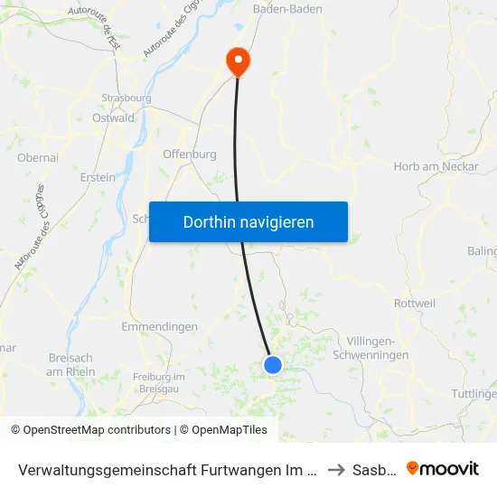 Verwaltungsgemeinschaft Furtwangen Im Schwarzwald to Sasbach map
