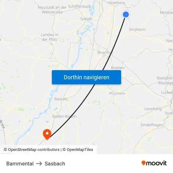 Bammental to Sasbach map