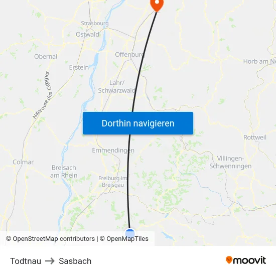 Todtnau to Sasbach map