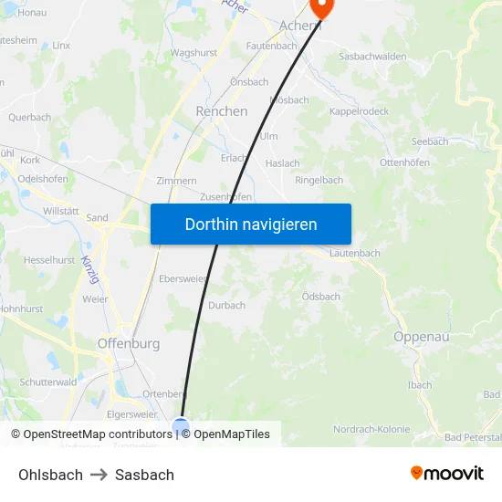 Ohlsbach to Sasbach map