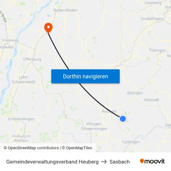 Gemeindeverwaltungsverband Heuberg to Sasbach map