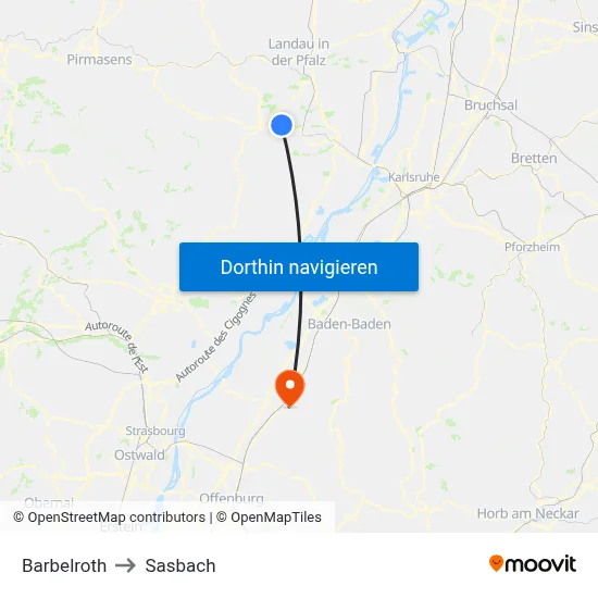 Barbelroth to Sasbach map