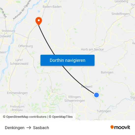 Denkingen to Sasbach map