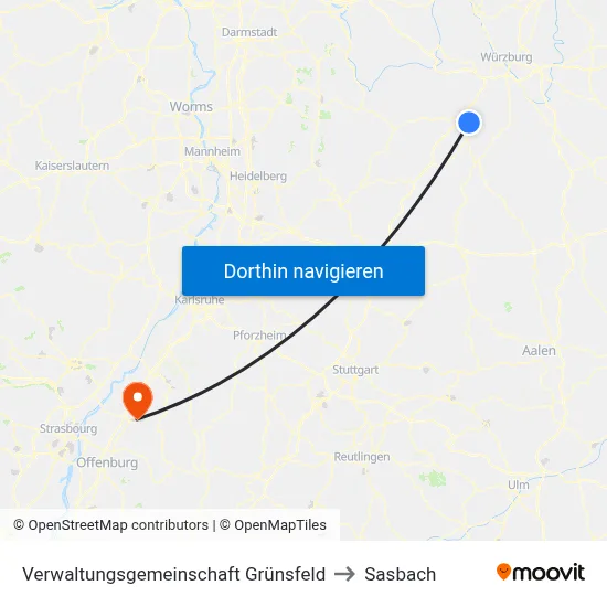 Verwaltungsgemeinschaft Grünsfeld to Sasbach map
