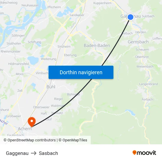 Gaggenau to Sasbach map
