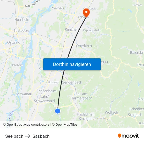 Seelbach to Sasbach map