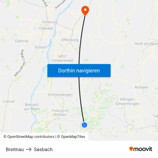 Breitnau to Sasbach map