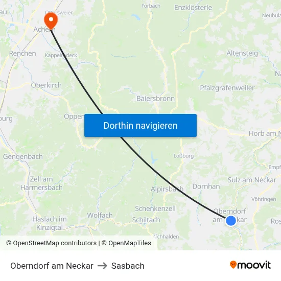 Oberndorf am Neckar to Sasbach map