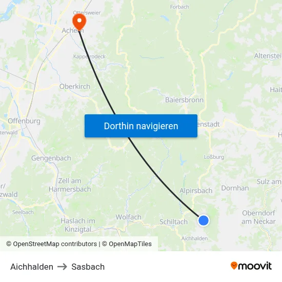 Aichhalden to Sasbach map