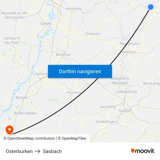 Osterburken to Sasbach map