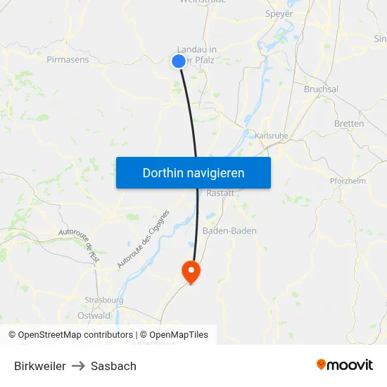 Birkweiler to Sasbach map
