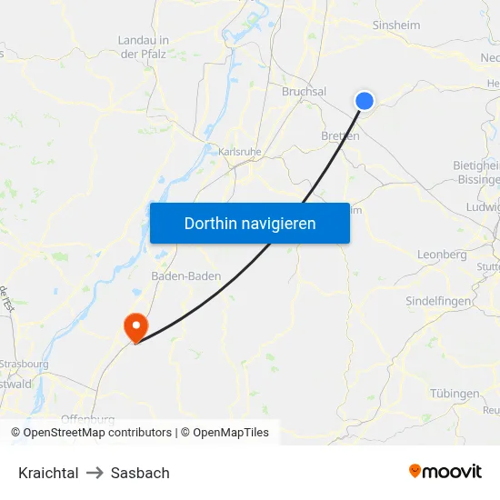 Kraichtal to Sasbach map