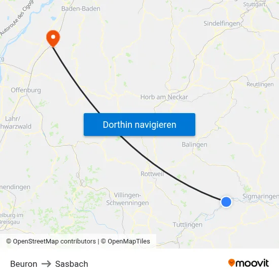 Beuron to Sasbach map