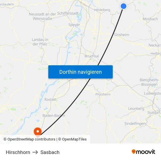 Hirschhorn to Sasbach map