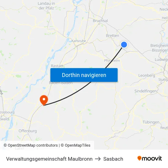 Verwaltungsgemeinschaft Maulbronn to Sasbach map
