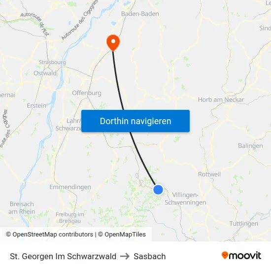 St. Georgen Im Schwarzwald to Sasbach map