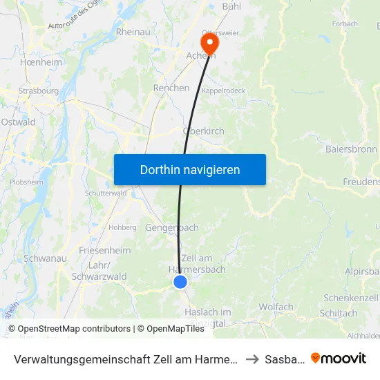 Verwaltungsgemeinschaft Zell am Harmersbach to Sasbach map