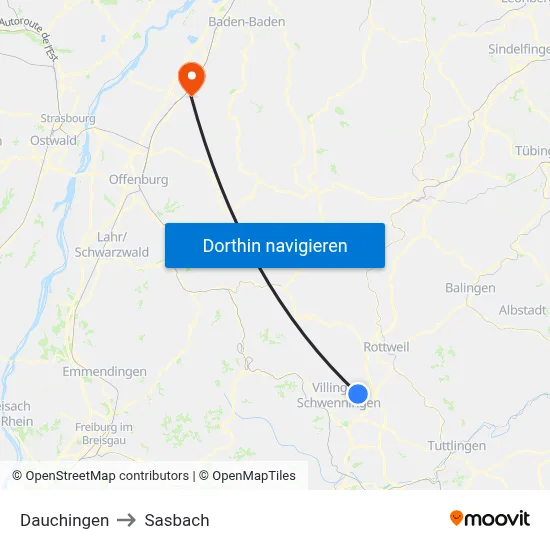Dauchingen to Sasbach map