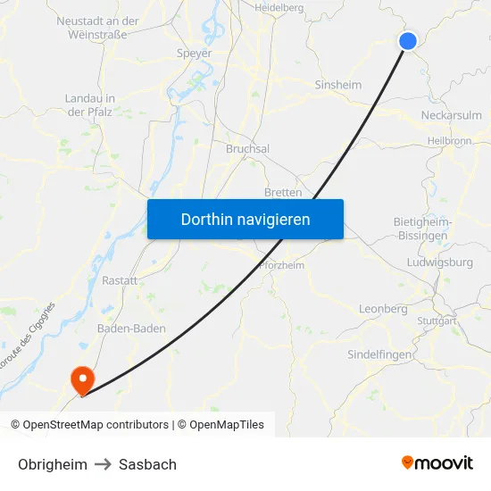 Obrigheim to Sasbach map