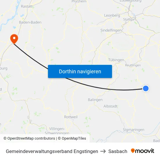 Gemeindeverwaltungsverband Engstingen to Sasbach map