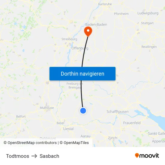 Todtmoos to Sasbach map