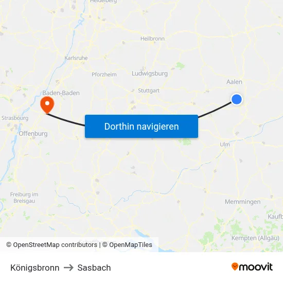 Königsbronn to Sasbach map