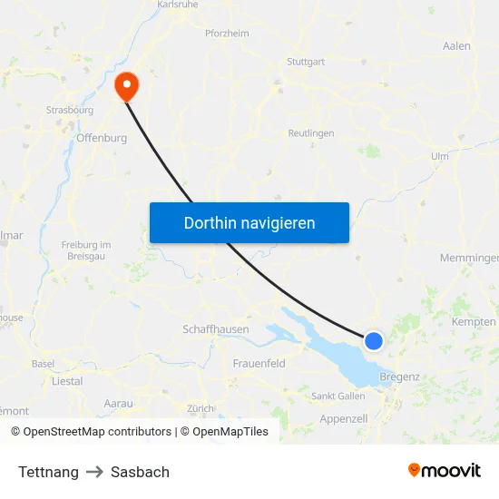 Tettnang to Sasbach map