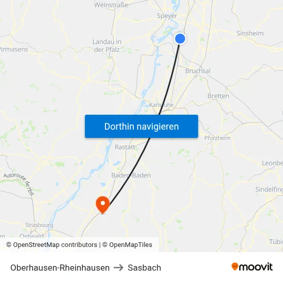 Oberhausen-Rheinhausen to Sasbach map